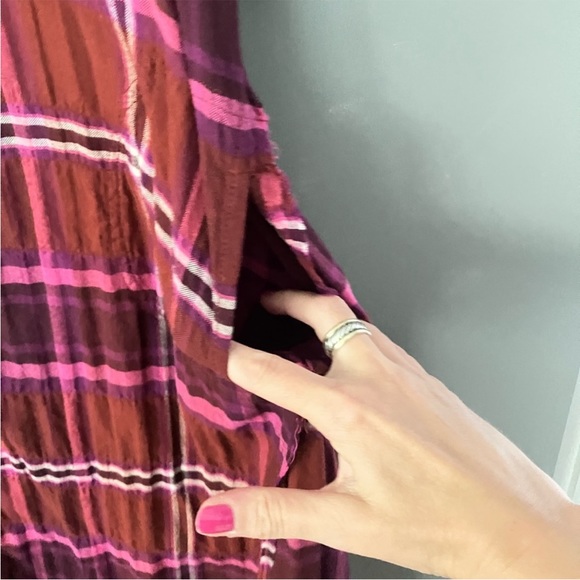 Free People Pink Plaid Outlaw Western Oversized Shirt Dress with Pockets! NWT - Picture 6 of 9